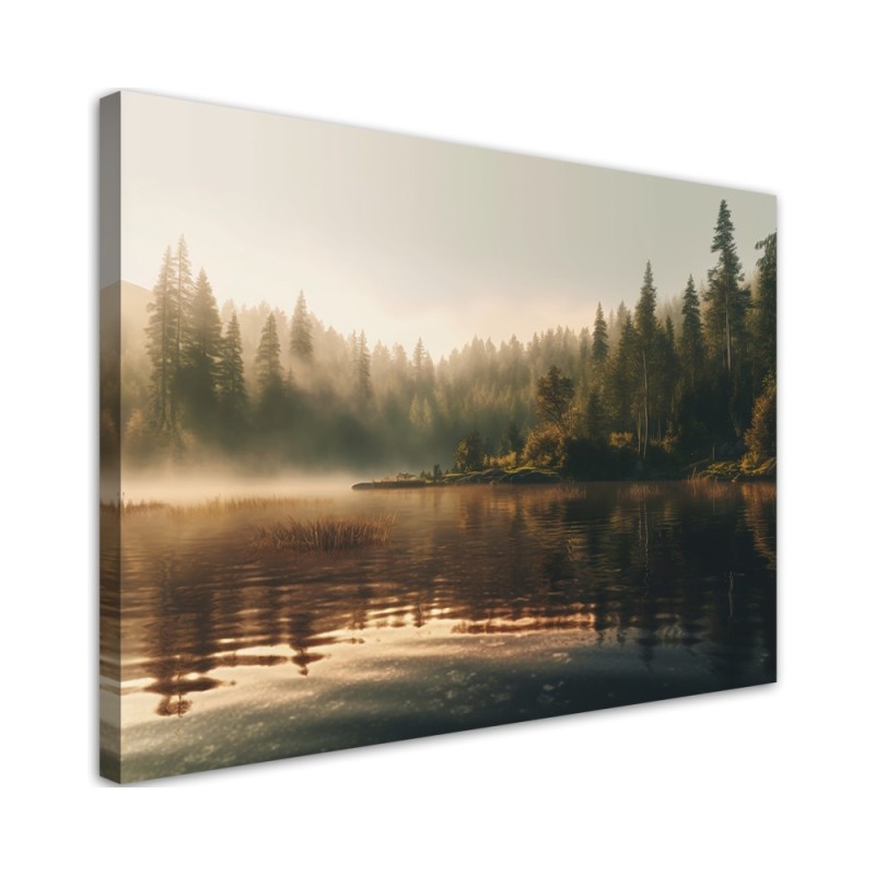 Modern canvas prints for living room for wall - Fog on the lake