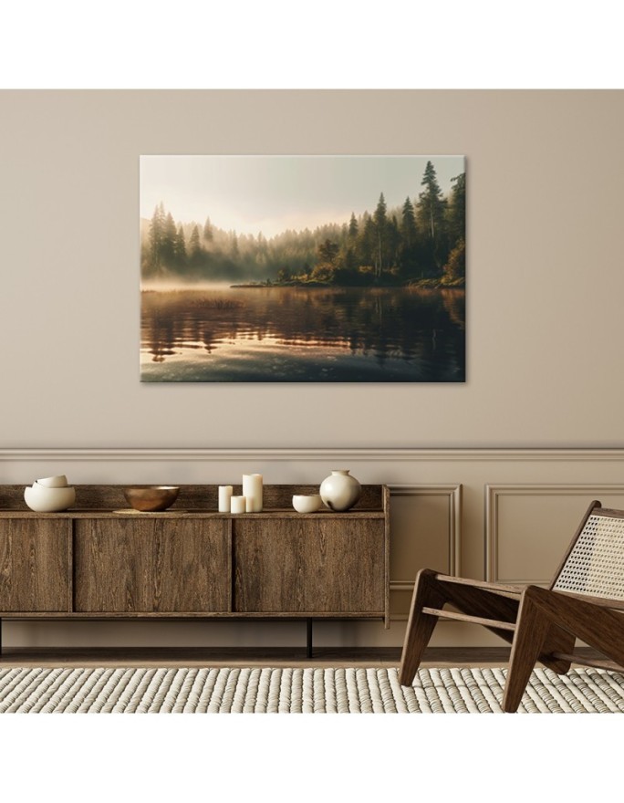 Modern canvas prints for living room for wall - Fog on the lake