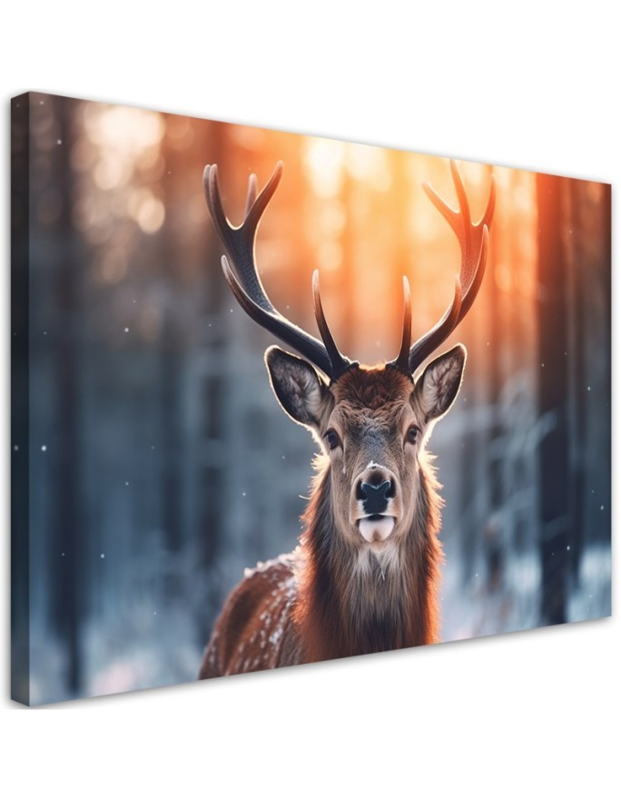 Wall painting for living room - Deer on the background of sunset