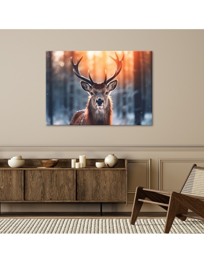 Wall painting for living room - Deer on the background of sunset