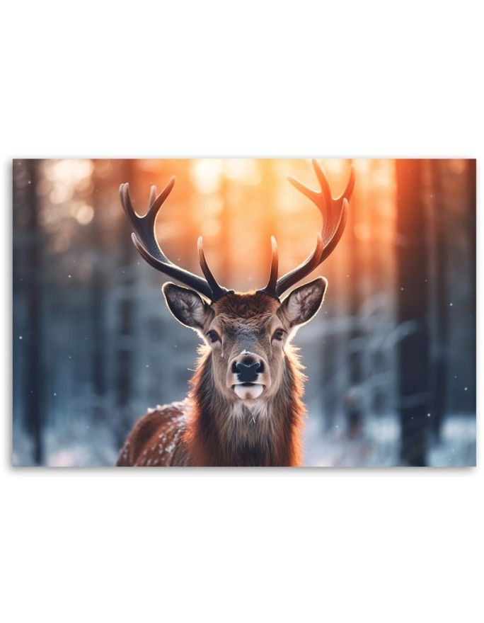 Wall painting for living room - Deer on the background of sunset