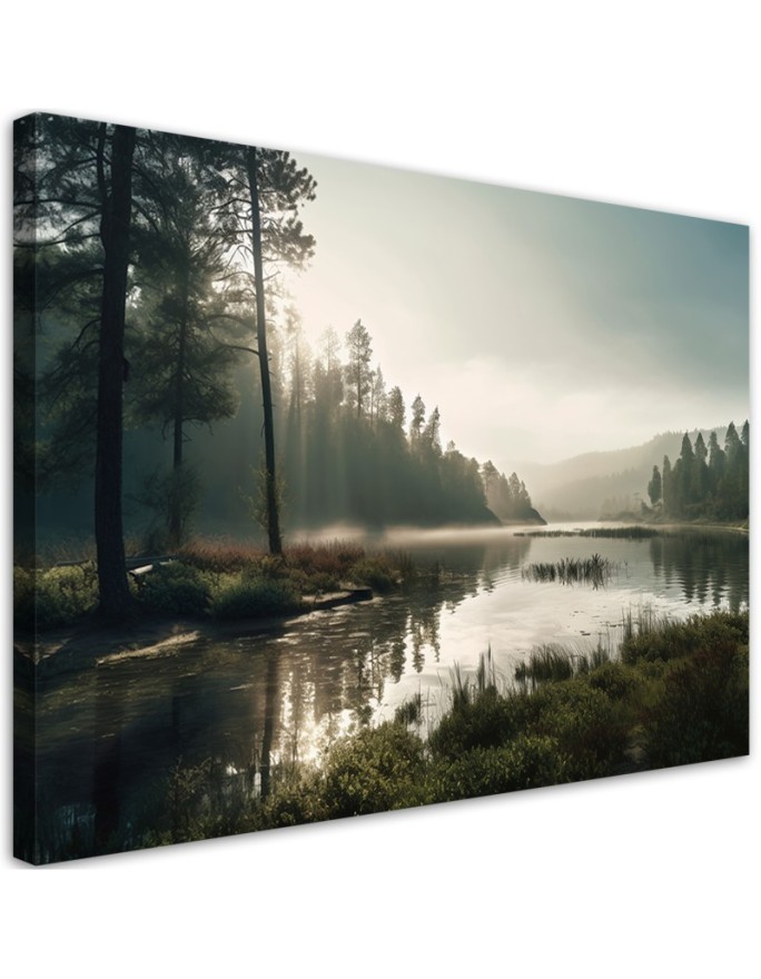 Wall painting for living room - Fog on the lake