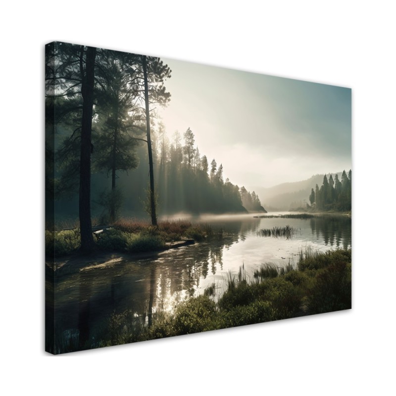 Wall painting for living room - Fog on the lake