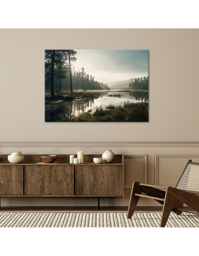 Wall painting for living room - Fog on the lake