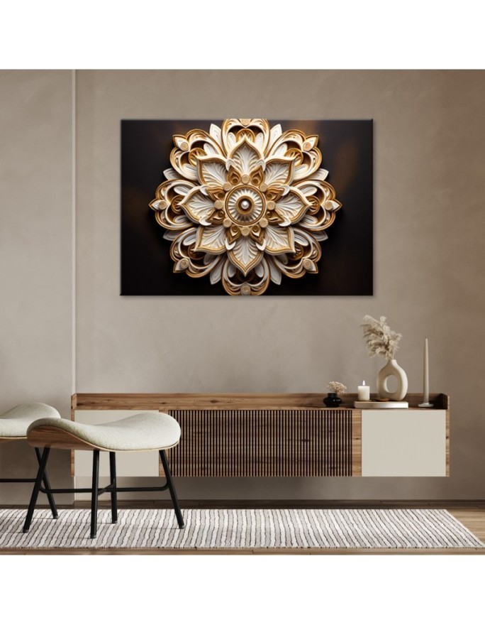 Wall painting for living room - AI abstract gold flower 3d | FEEBY