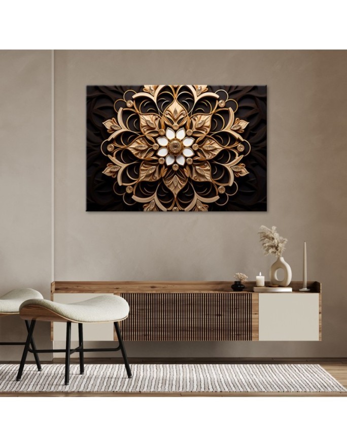 Printed canvas print for bedroom - AI golden flower 3d | FEEBY