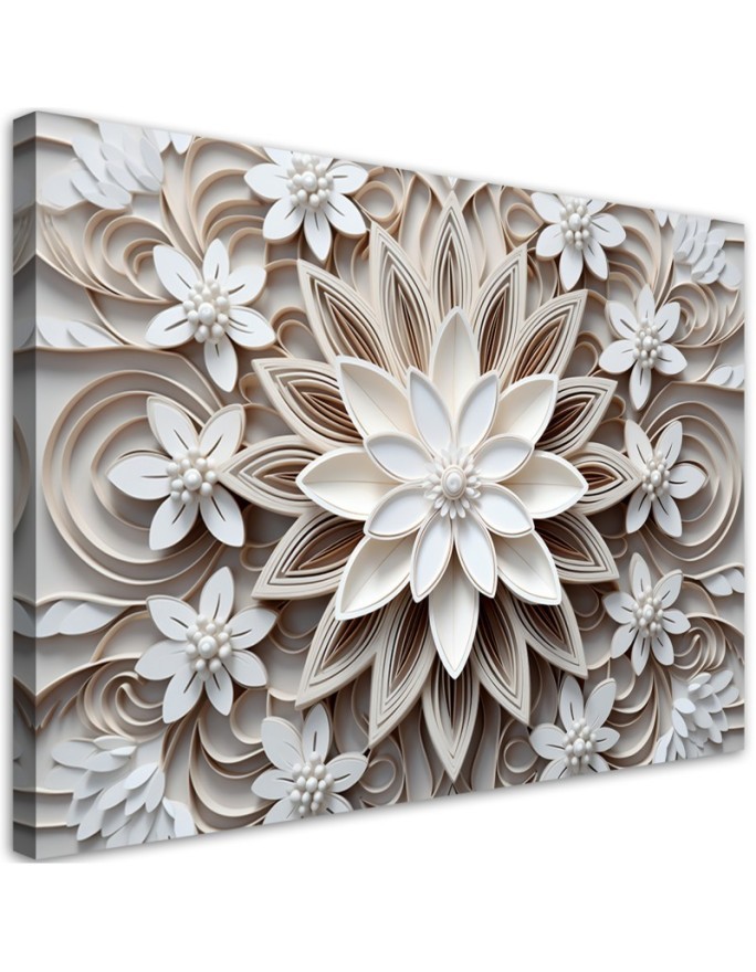 Canvas print for bedroom - White 3D flowers AI | FEEBY