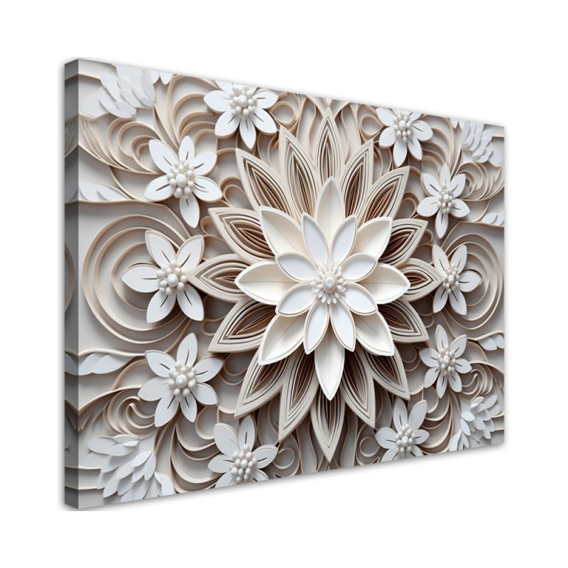 Canvas print for bedroom - White 3D flowers AI | FEEBY