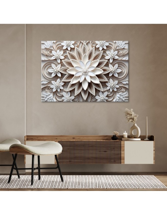 Canvas print for bedroom - White 3D flowers AI | FEEBY