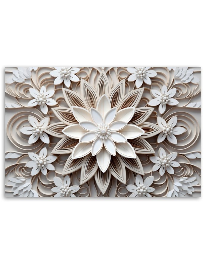 Canvas print for bedroom - White 3D flowers AI | FEEBY