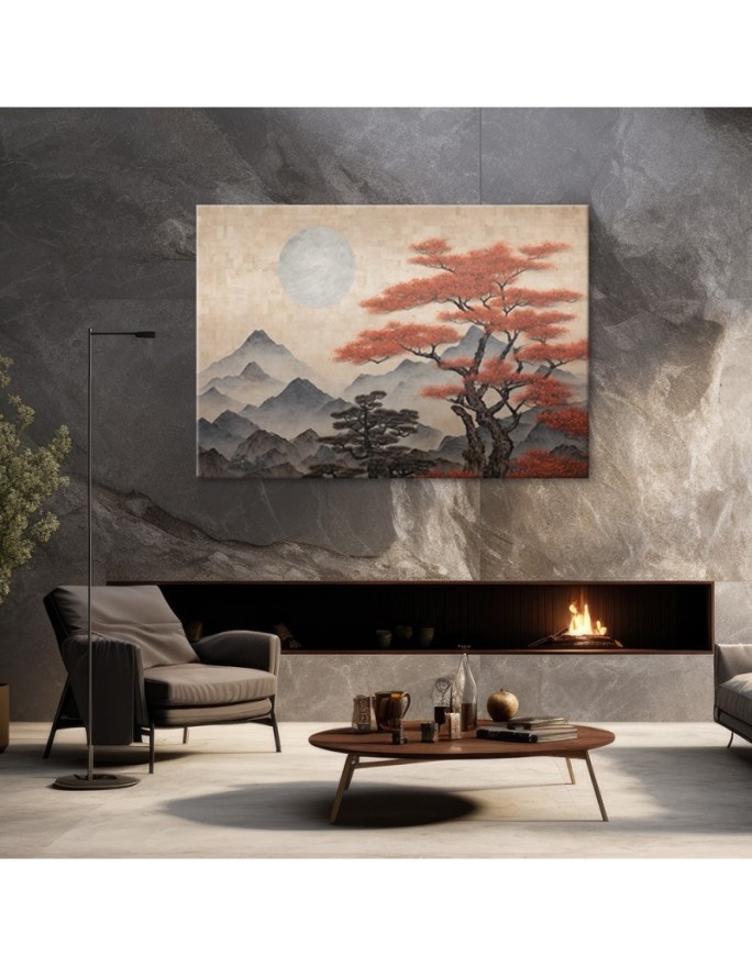 Modern painting ai - Beige mountain landscape | FEEBY