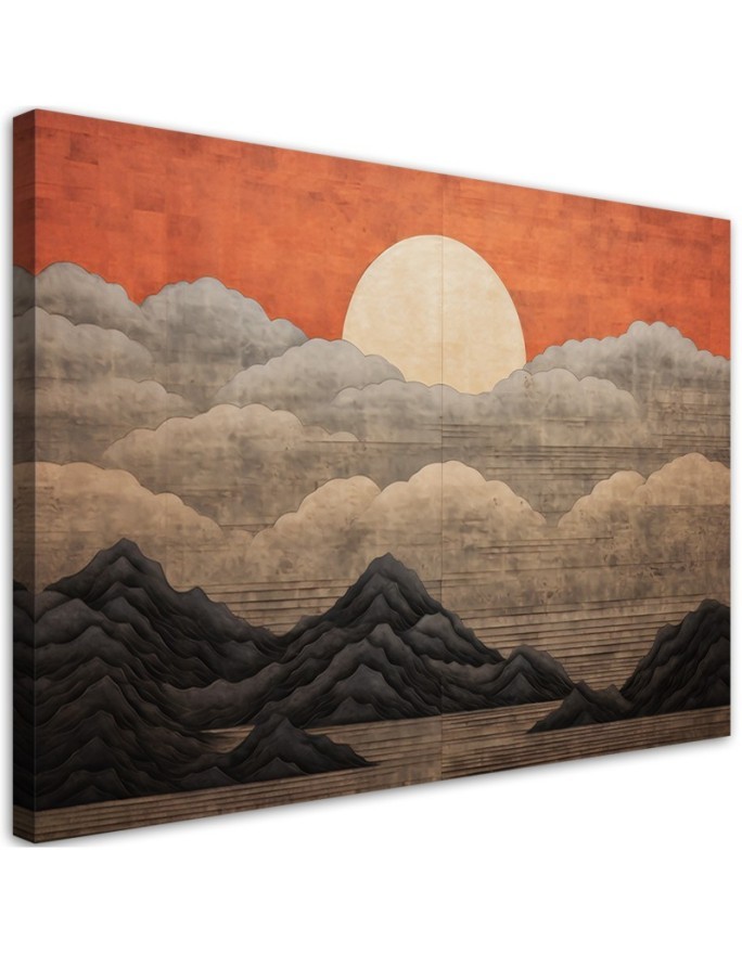 Boho style wall painting - Sun cloud mountain | FEEBY