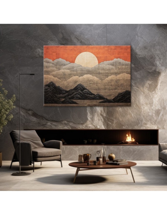 Boho style wall painting - Sun cloud mountain | FEEBY