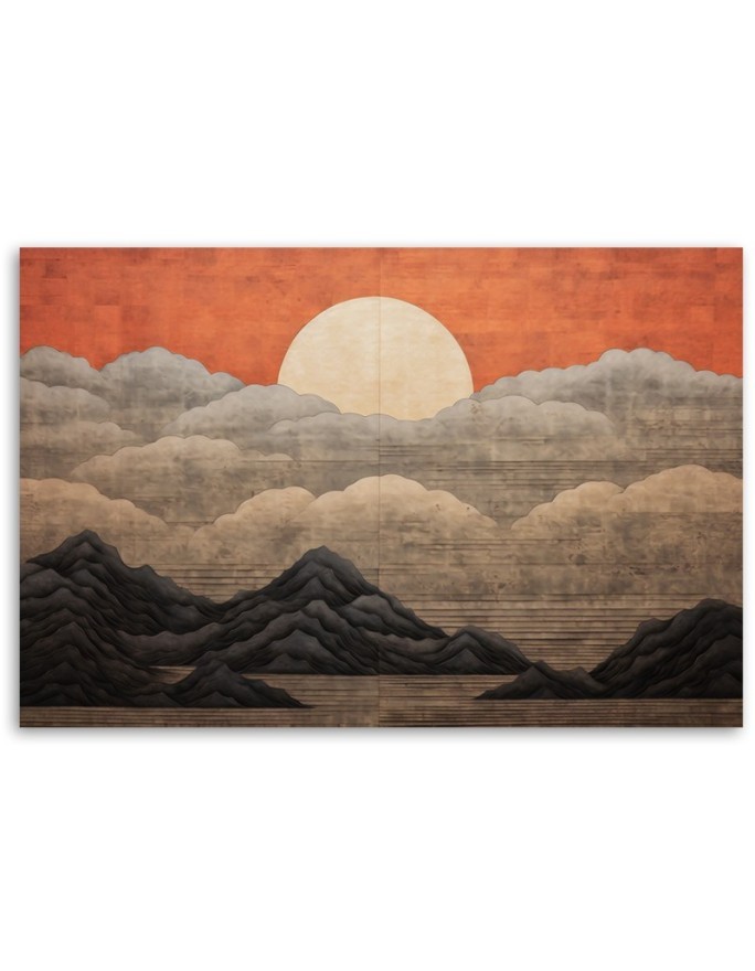 Boho style wall painting - Sun cloud mountain | FEEBY