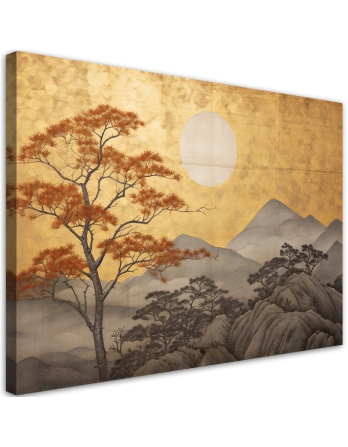 Modern painting for living room - Golden mountain landscape | FEEBY