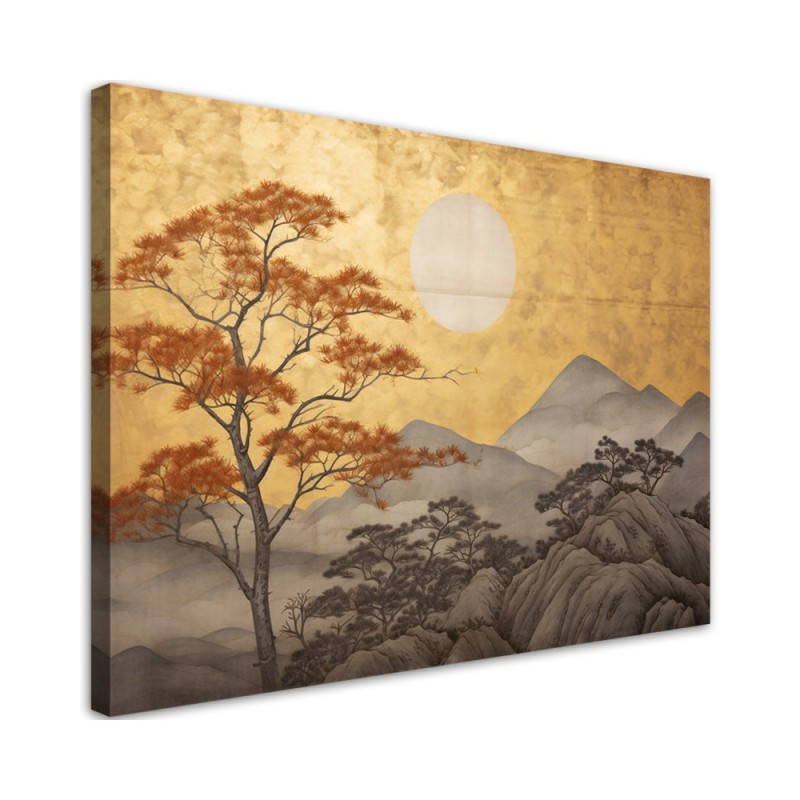 Modern painting for living room - Golden mountain landscape | FEEBY