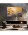 Modern painting for living room - Golden mountain landscape | FEEBY