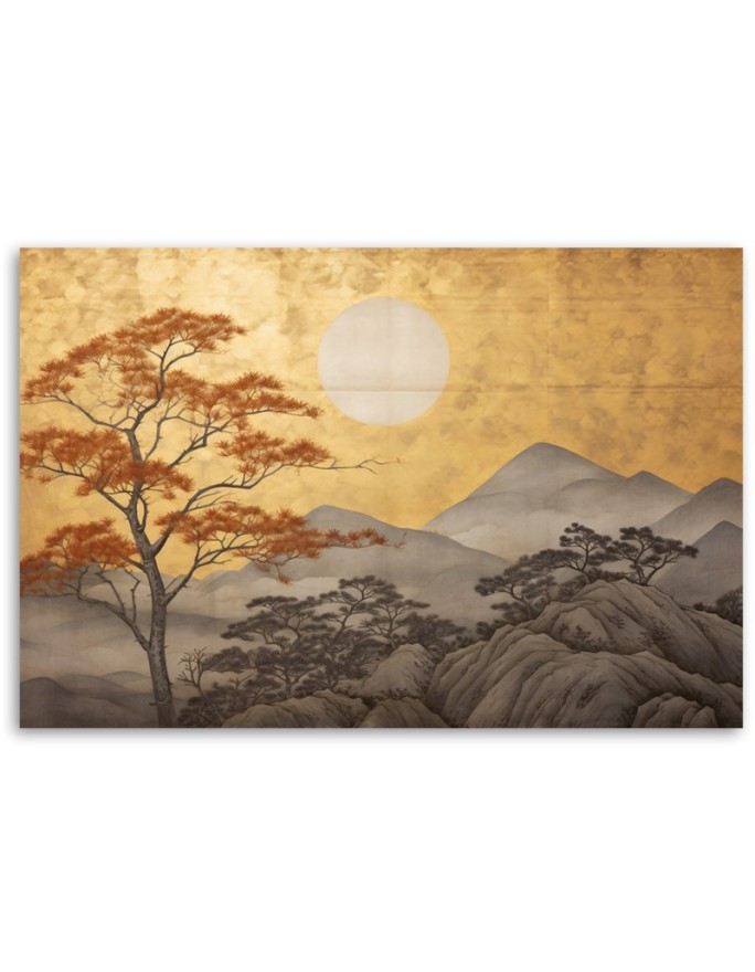 Modern painting for living room - Golden mountain landscape | FEEBY