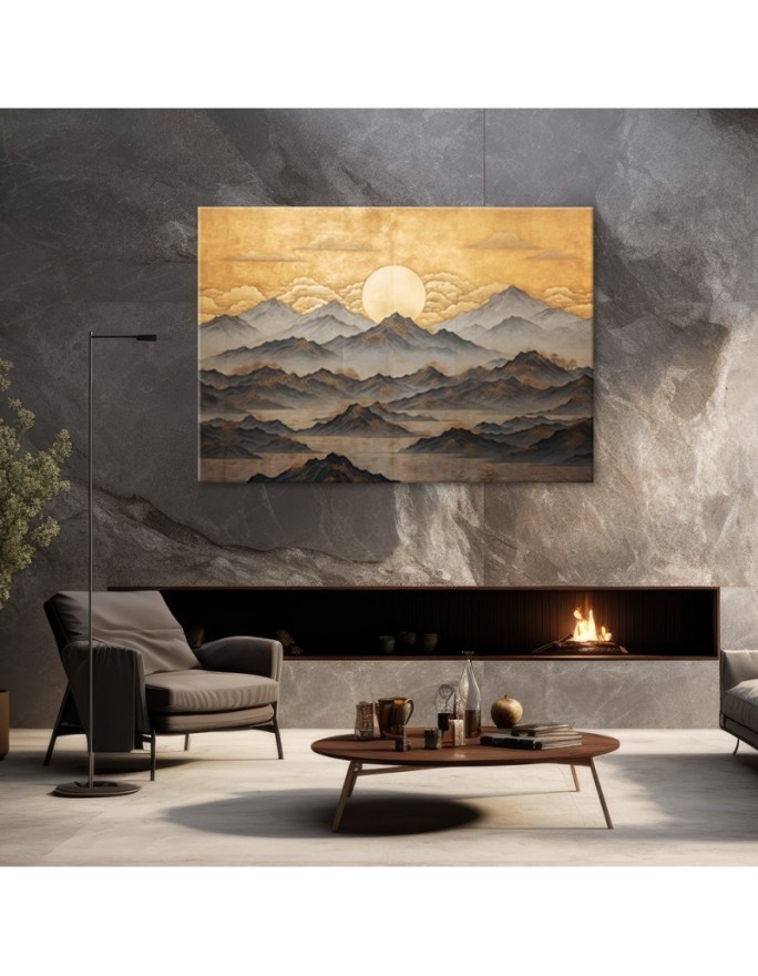 Printed canvas print on canvas ai - Golden mountain landscape | FEEBY