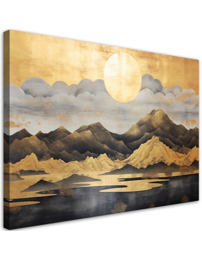 Canvas print for bedroom - Golden mountainscape | FEEBY