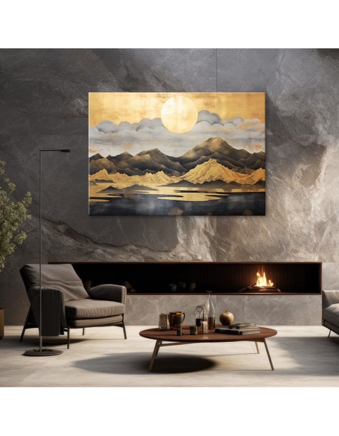 Canvas print for bedroom - Golden mountainscape | FEEBY