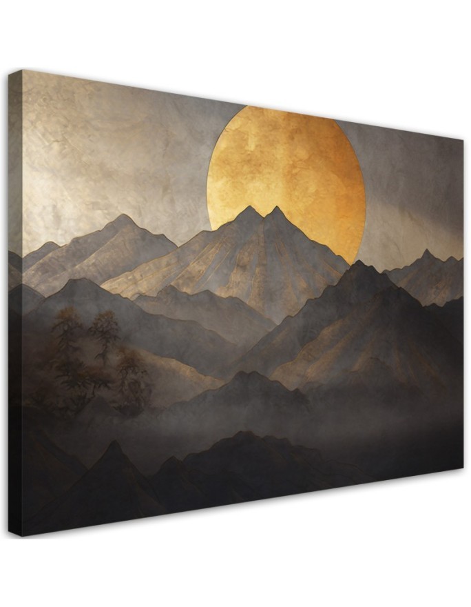 Boho painting - Golden sun and mountains | FEEBY