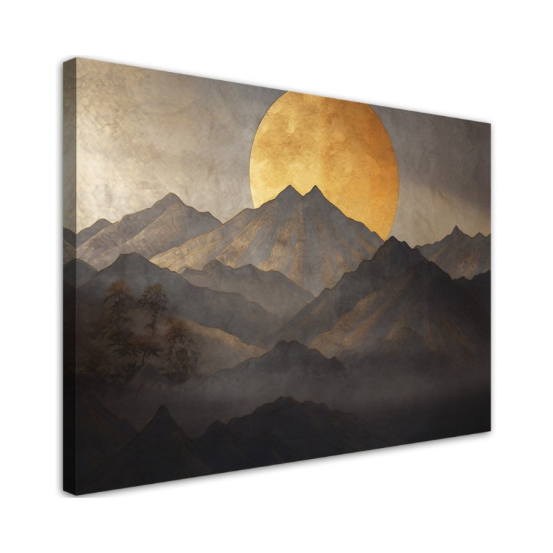 Boho painting - Golden sun and mountains | FEEBY