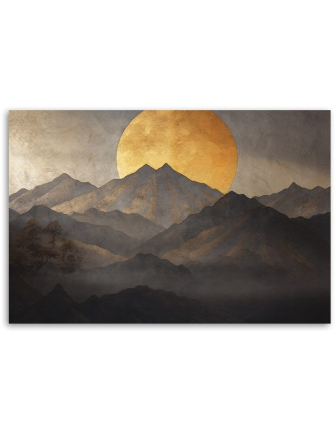 Boho painting - Golden sun and mountains | FEEBY