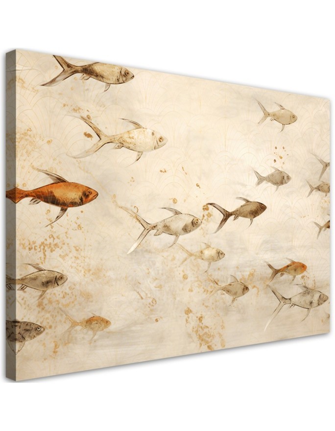 Boho canvas print for bathroom - Fish on a beige background | FEEBY