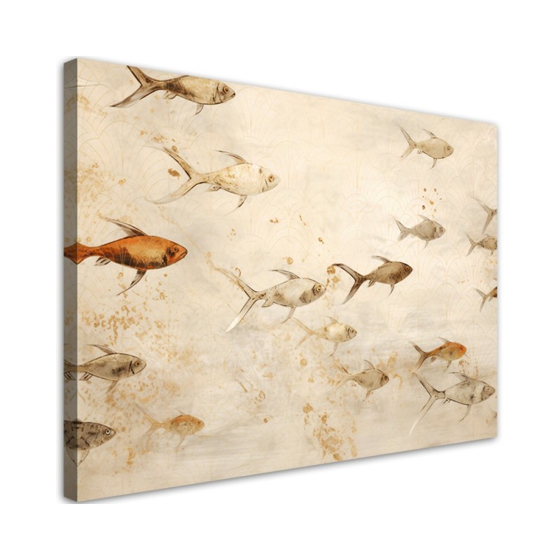 Boho canvas print for bathroom - Fish on a beige background | FEEBY