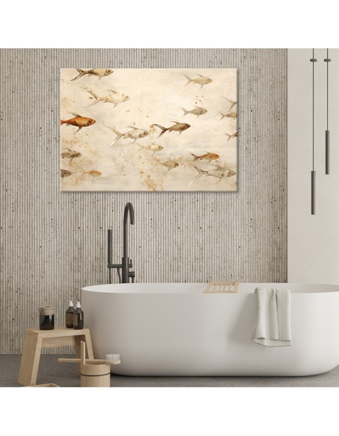 Boho canvas print for bathroom - Fish on a beige background | FEEBY