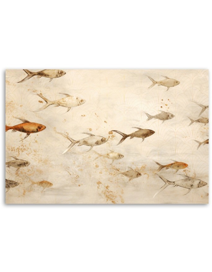 Boho canvas print for bathroom - Fish on a beige background | FEEBY