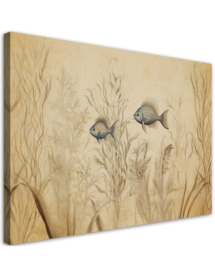 Canvas print - Fish in boho style beige | FEEBY