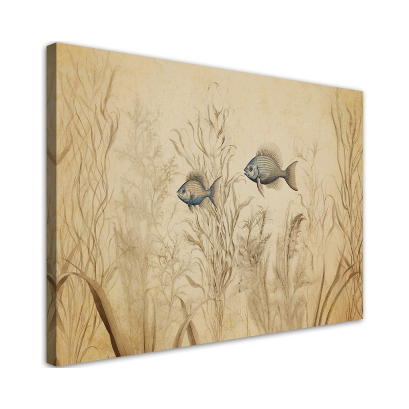 Canvas print - Fish in boho style beige | FEEBY