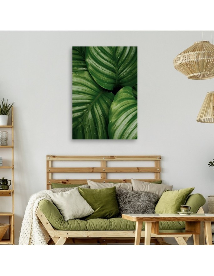 Canvas painting - Water droplets on a leaf | FEEBY