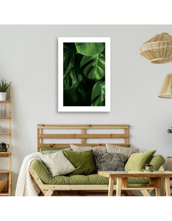 Canvas painting - Monstera leaves water drops | FEEBY