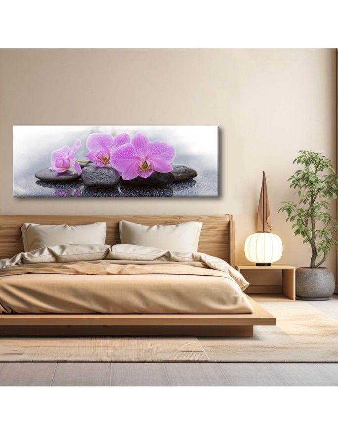 Decorative painting for wall - Pink orchids and stones | FEEBY