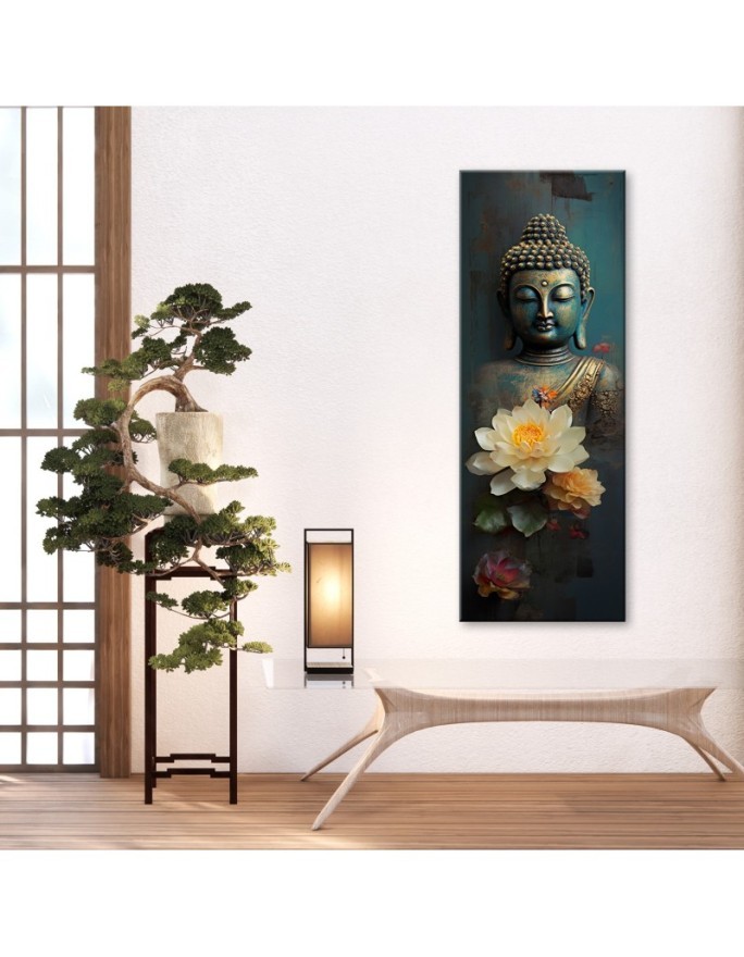 Bedroom wall painting - Buddha and zen flowers | FEEBY