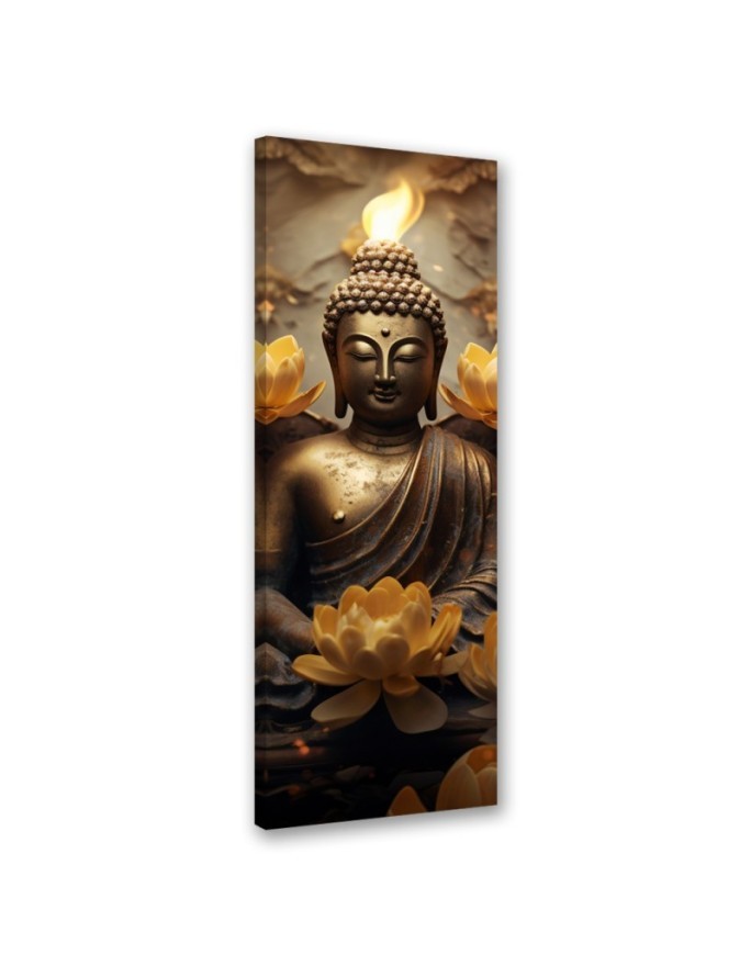 Decorative painting on canvas - Golden Buddha and flowers | FEEBY