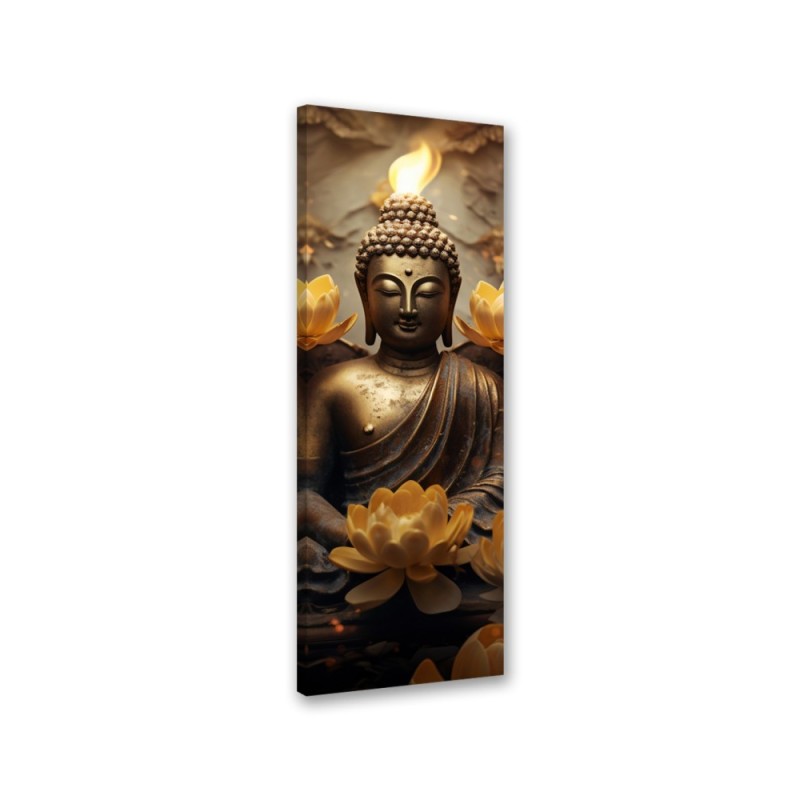 Decorative painting on canvas - Golden Buddha and flowers | FEEBY