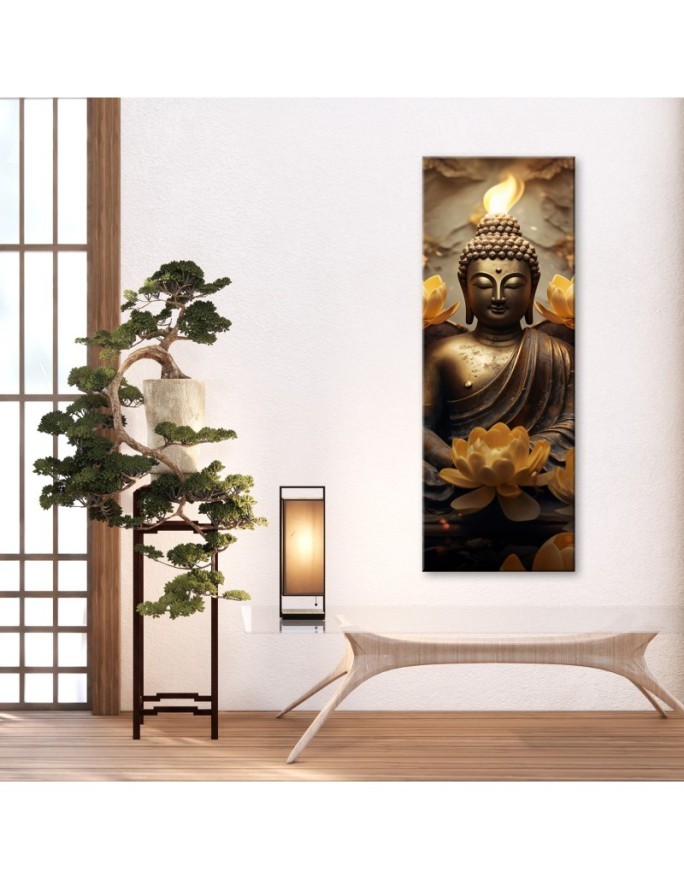 Decorative painting on canvas - Golden Buddha and flowers | FEEBY