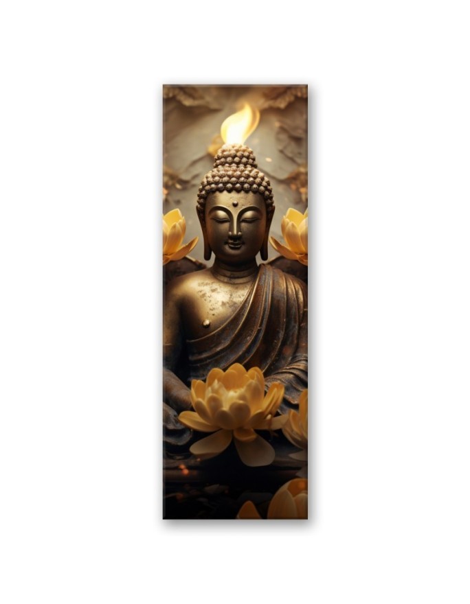 Decorative painting on canvas - Golden Buddha and flowers | FEEBY