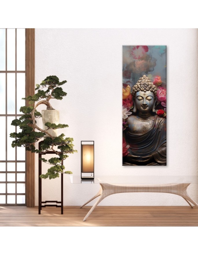 Canvas print for room - Buddha statue with flowers | FEEBY