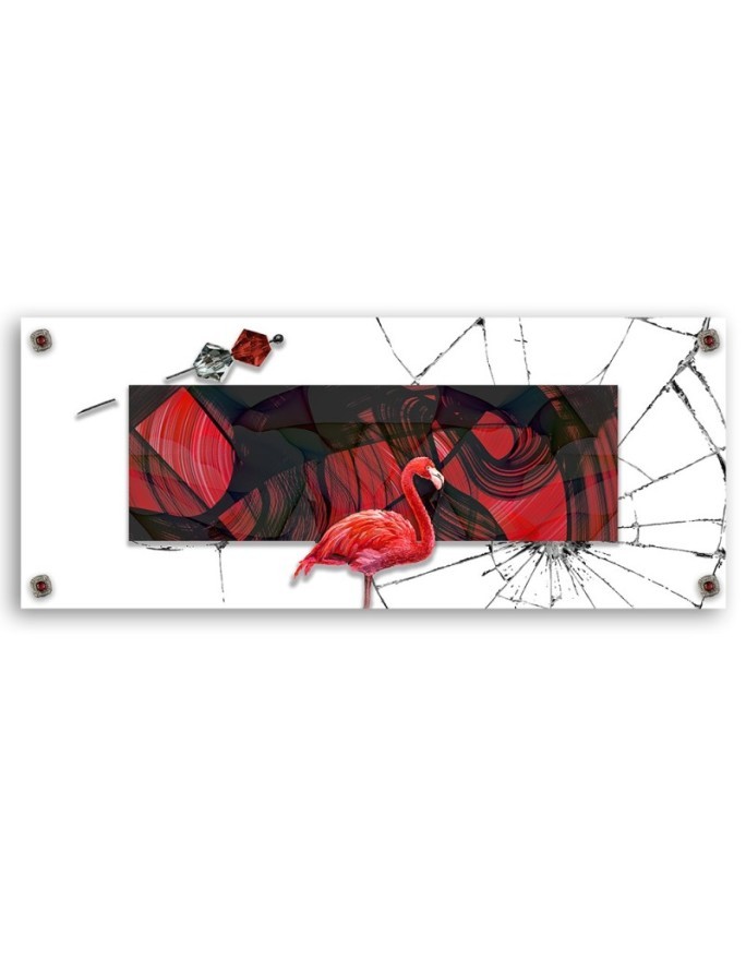 Wall canvas print - Red flamingo on glass background | FEEBY