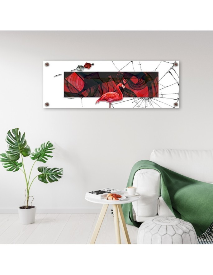 Wall canvas print - Red flamingo on glass background | FEEBY