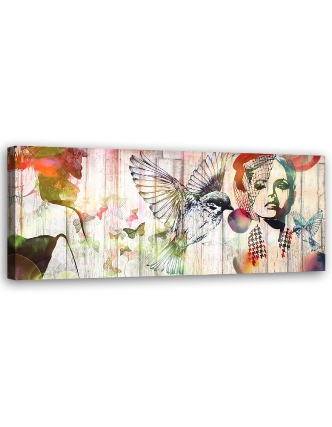 Canvas print - Woman birds and butterflies | FEEBY