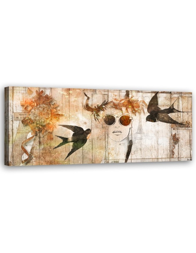 Modern canvas painting - Woman's face and birds | FEEBY