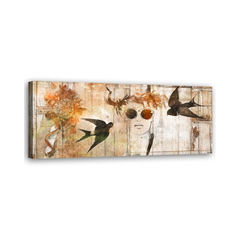 Modern canvas painting - Woman's face and birds | FEEBY