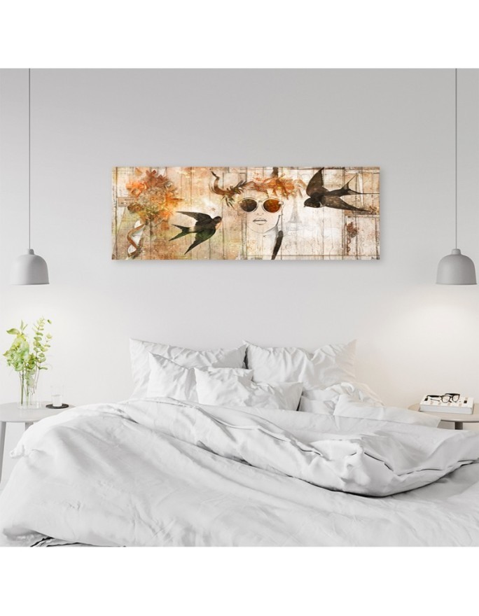 Modern canvas painting - Woman's face and birds | FEEBY