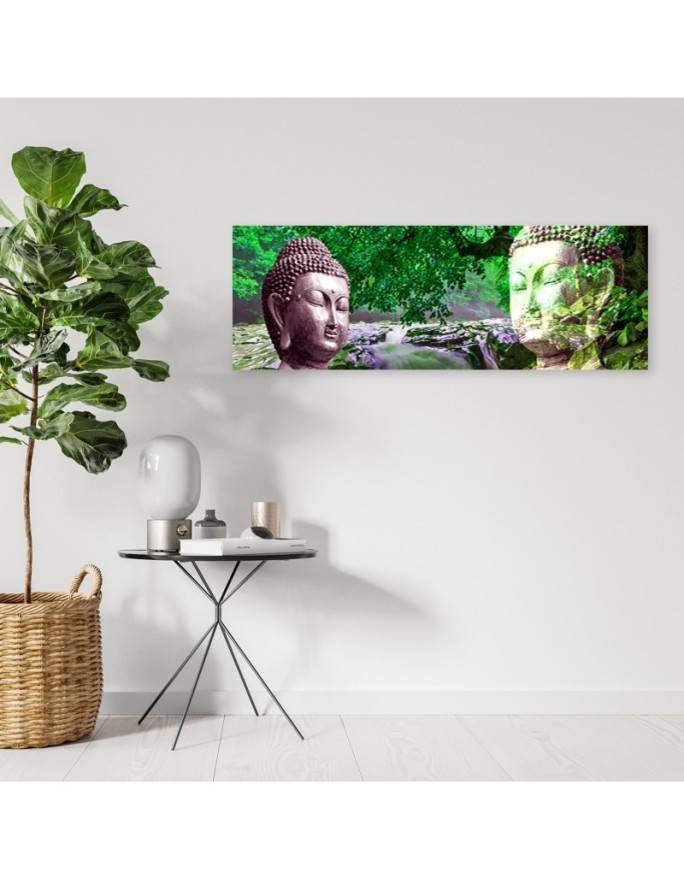 Bedroom wall painting - Buddha face in forest | FEEBY